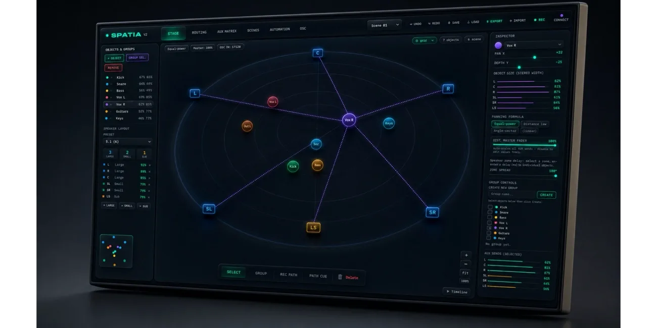 Spatia 2D object-based spatial audio stage view