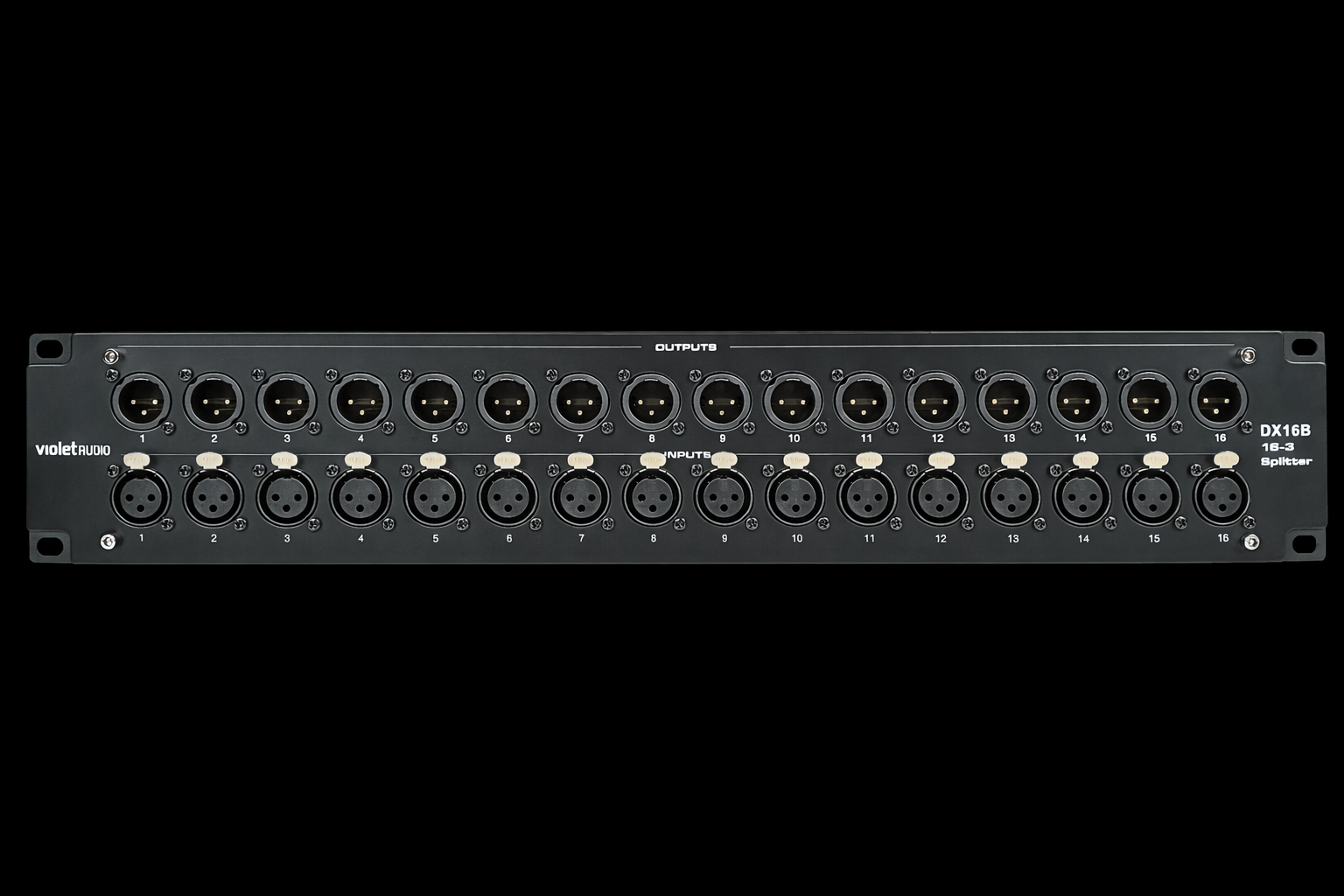 Violet Audio DX16B 16-channel passive audio splitter, front panel