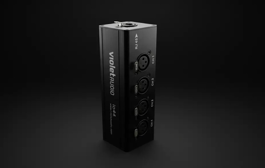 Violet Audio IO44 Ethercon-to-XLR adapter, angled view