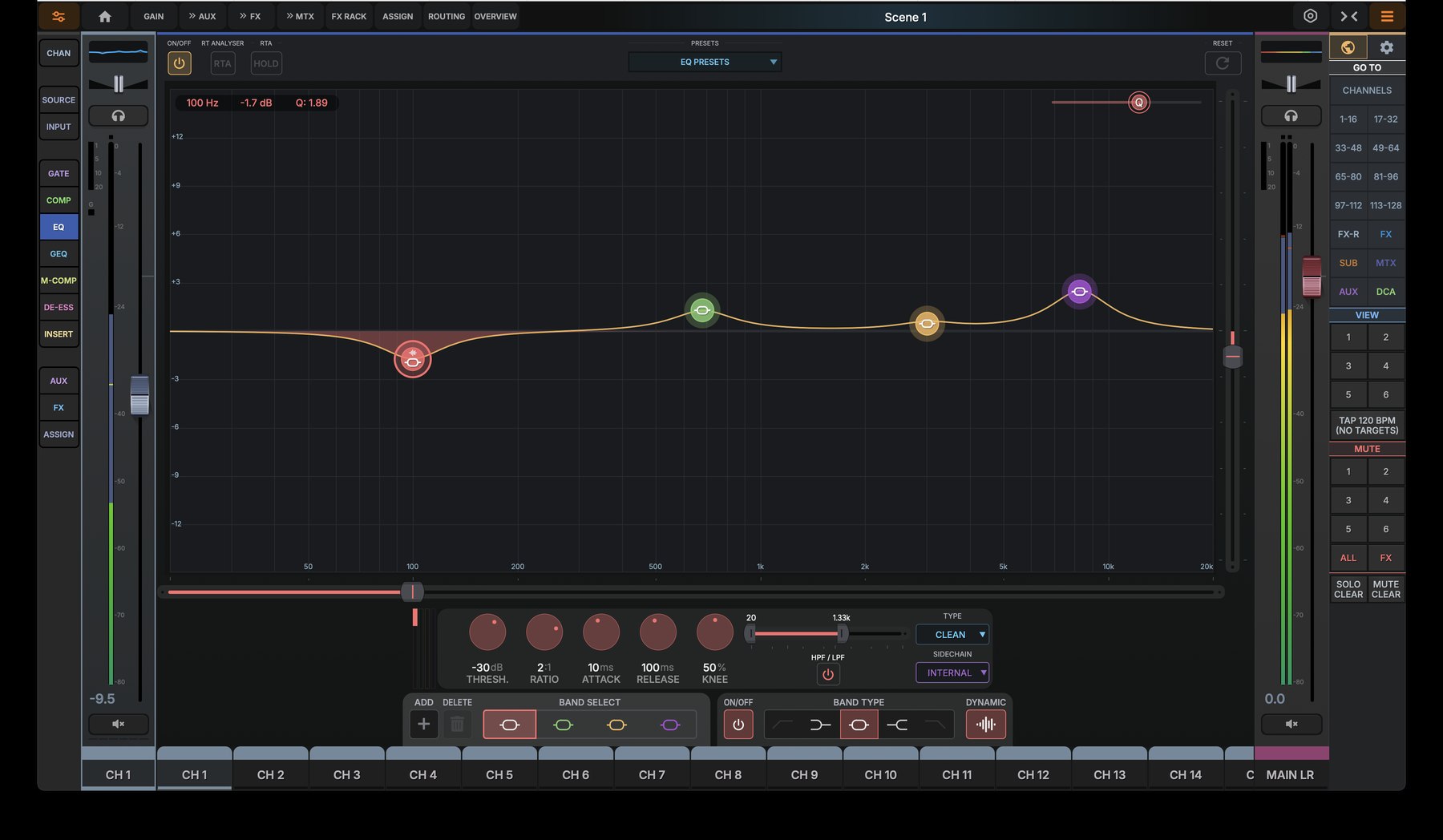 dMix 128 parametric EQ plugin screen